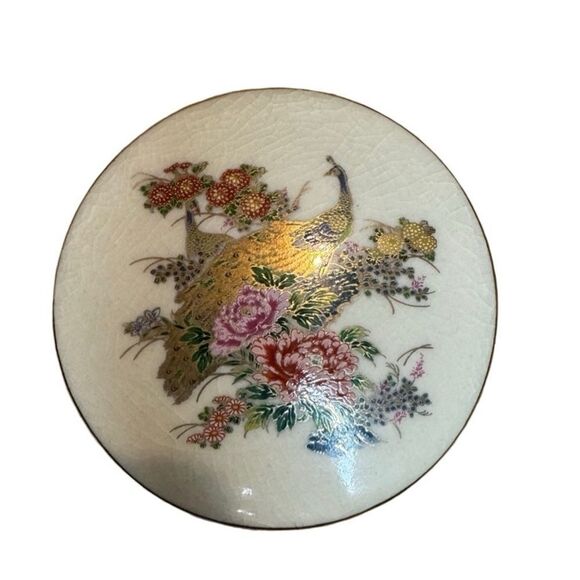 Vintage Made in Japan Floral Peacock Trinket Box - Picture 1 of 8